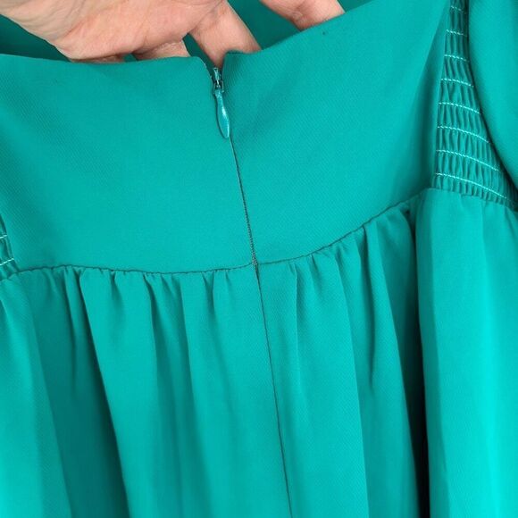 Amanda Uprichard Green Short Puffed Sleeve Square Neckline Mini Dress Small - Picture 8 of 9